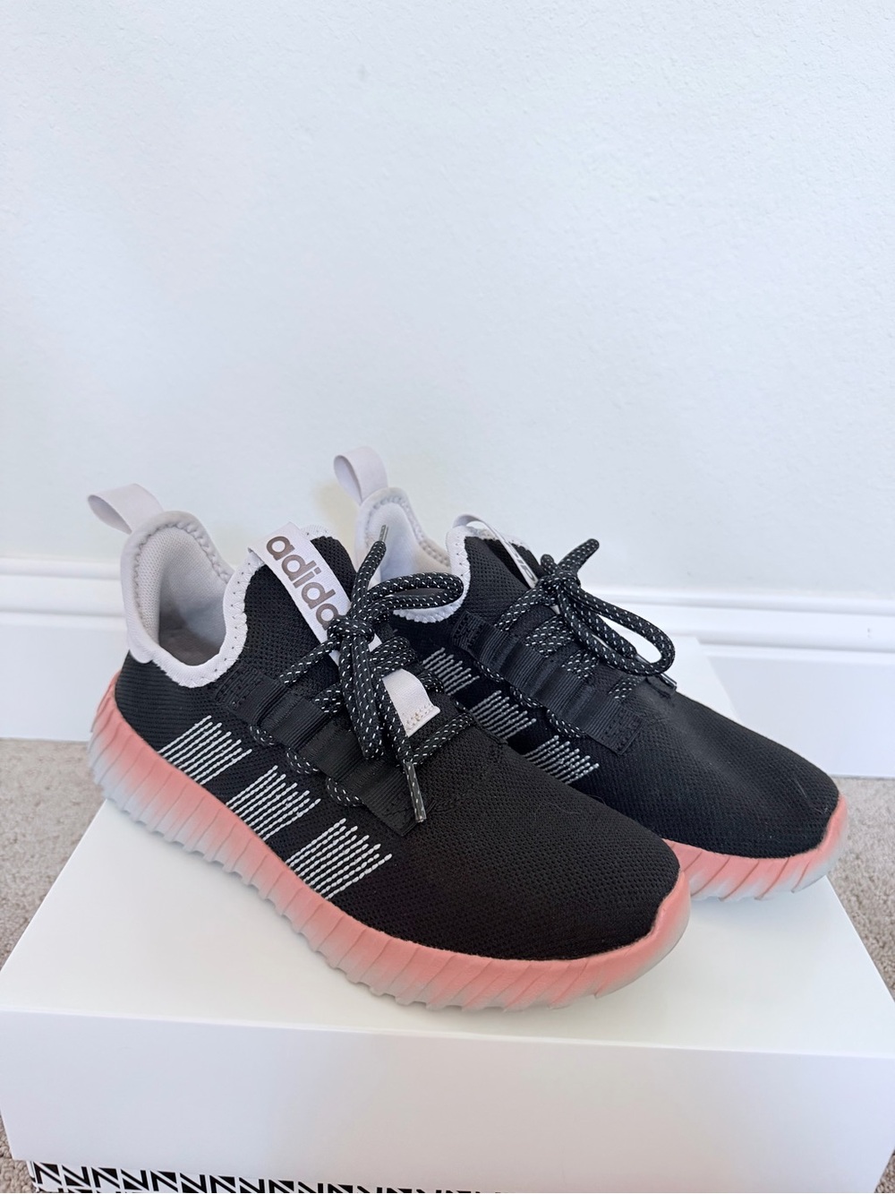 Women’s Adidas Black Knit Sneaker with Pink/Coral Gradient Sole - Size 8